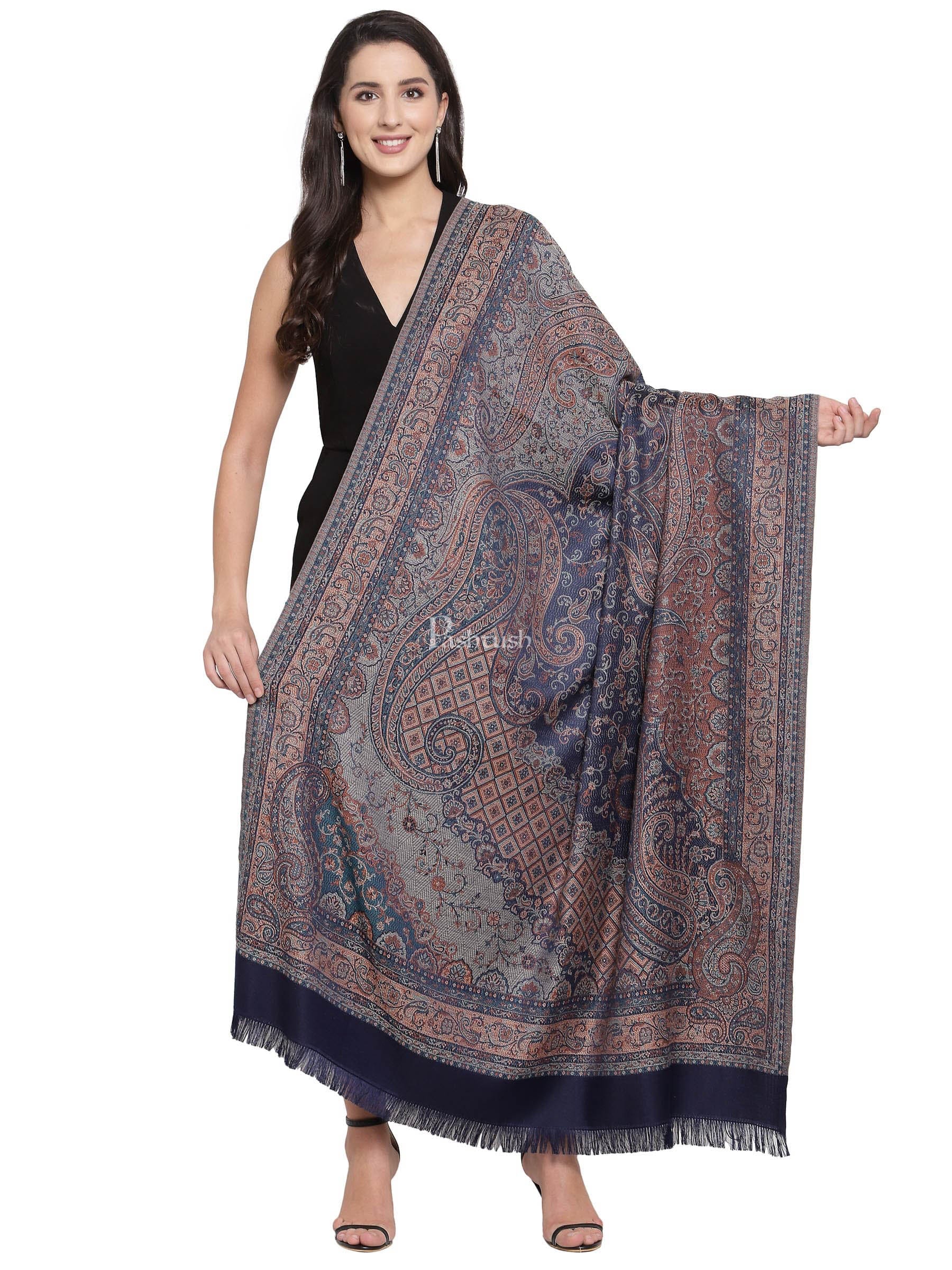 Pashtush India Womens Shawls Pashtush Women'S Jamawar Shawl, Navy Blue
