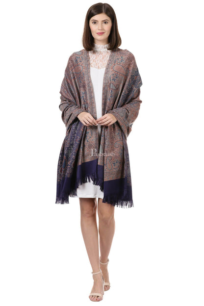 Pashtush India Womens Shawls Pashtush Women'S Jamawar Shawl, Navy Blue