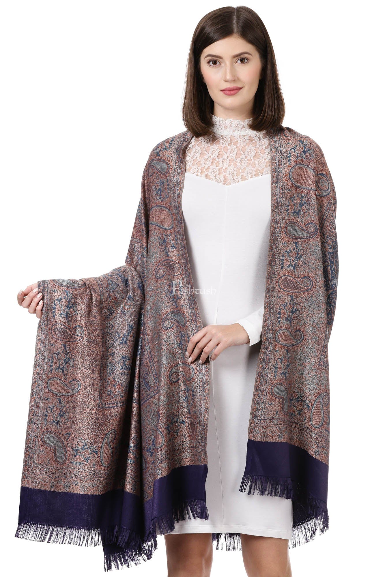 Pashtush India Womens Shawls Pashtush Women'S Jamawar Shawl, Navy Blue