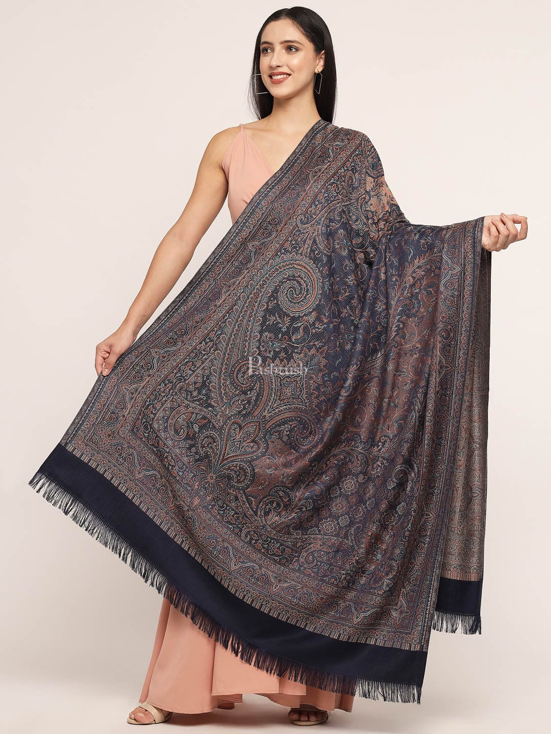 Pashtush India Womens Shawls Pashtush Women'S Jamawar Shawl, Navy Blue