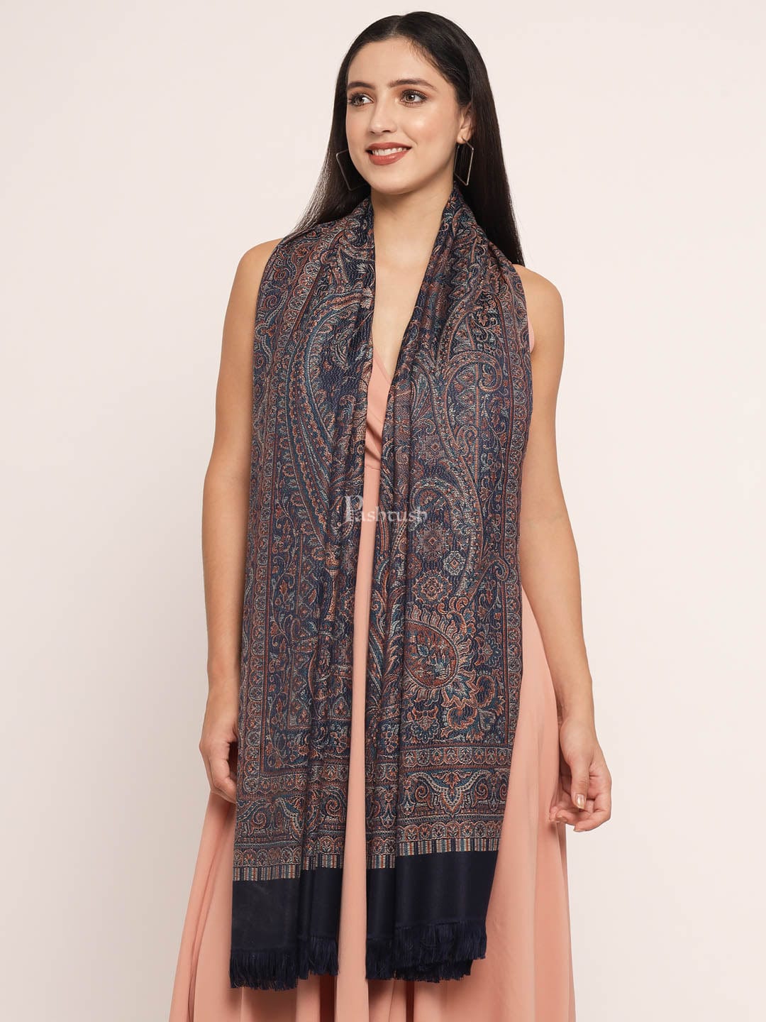 Pashtush India Womens Shawls Pashtush Women'S Jamawar Shawl, Navy Blue