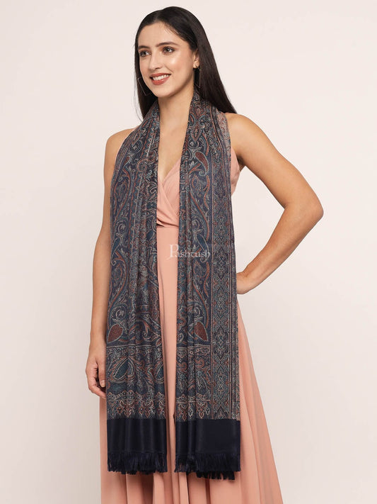 Pashtush India Womens Shawls Pashtush Women'S Jamawar Shawl, Navy Blue