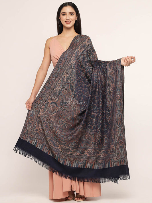 Pashtush India Womens Shawls Pashtush Women'S Jamawar Shawl, Navy Blue