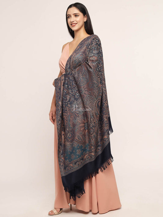 Pashtush India Womens Shawls Pashtush Women'S Jamawar Shawl, Navy Blue