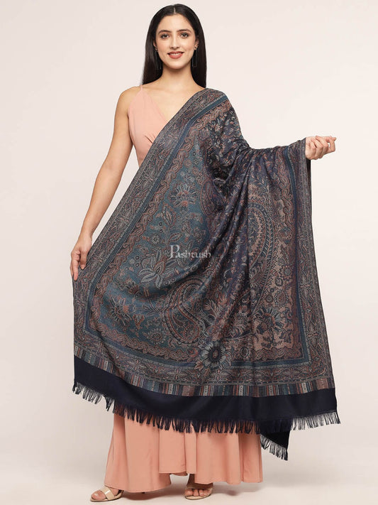 Pashtush India Womens Shawls Pashtush Women'S Jamawar Shawl, Navy Blue