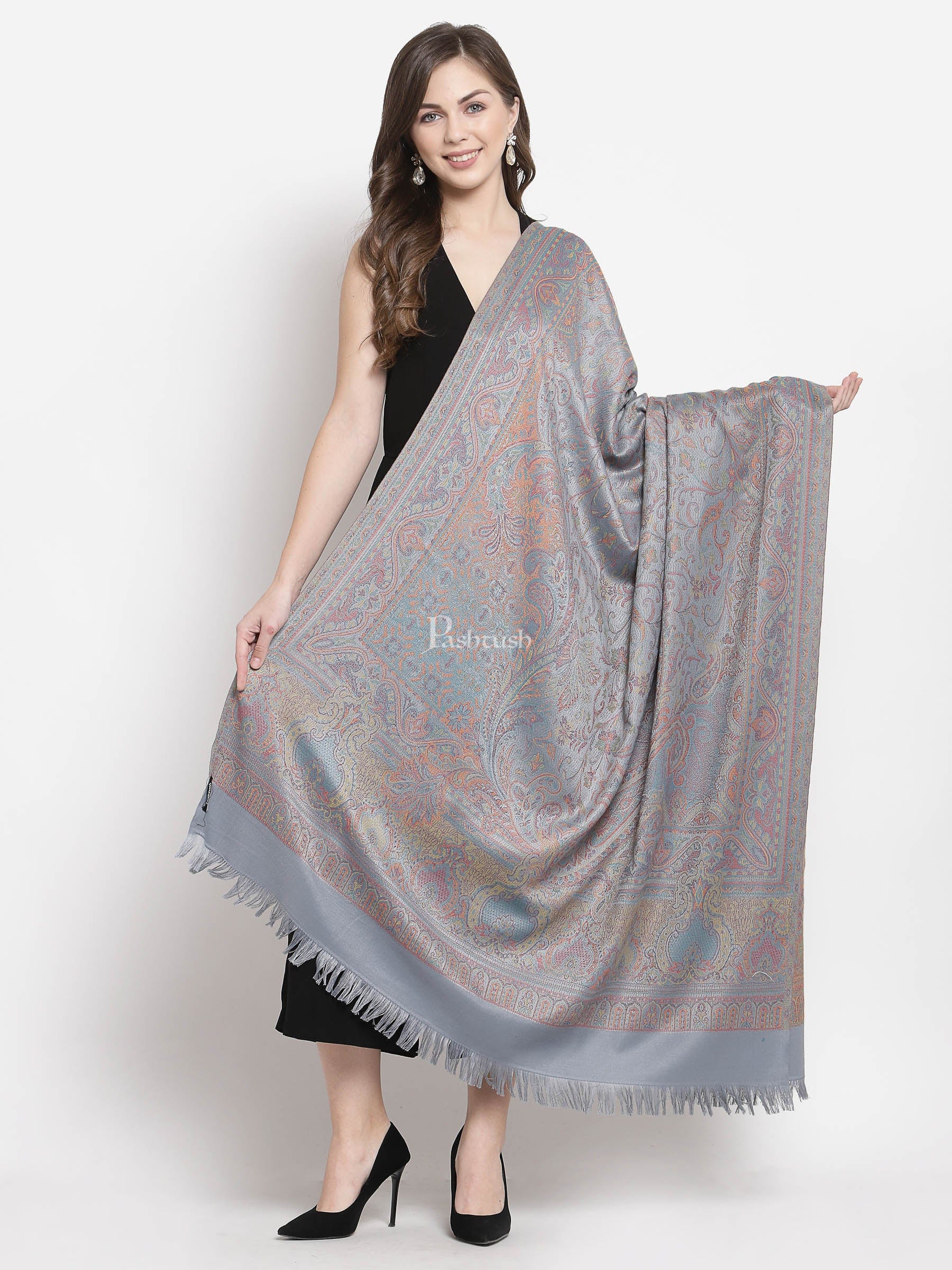 Pashtush India Womens Shawls Pashtush Women'S Jamawar Shawl, Slate Grey