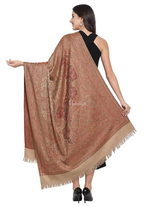 Pashtush India Womens Shawls Pashtush Women'S Jamawar Shawl, Soft And Warm Earthy Beige