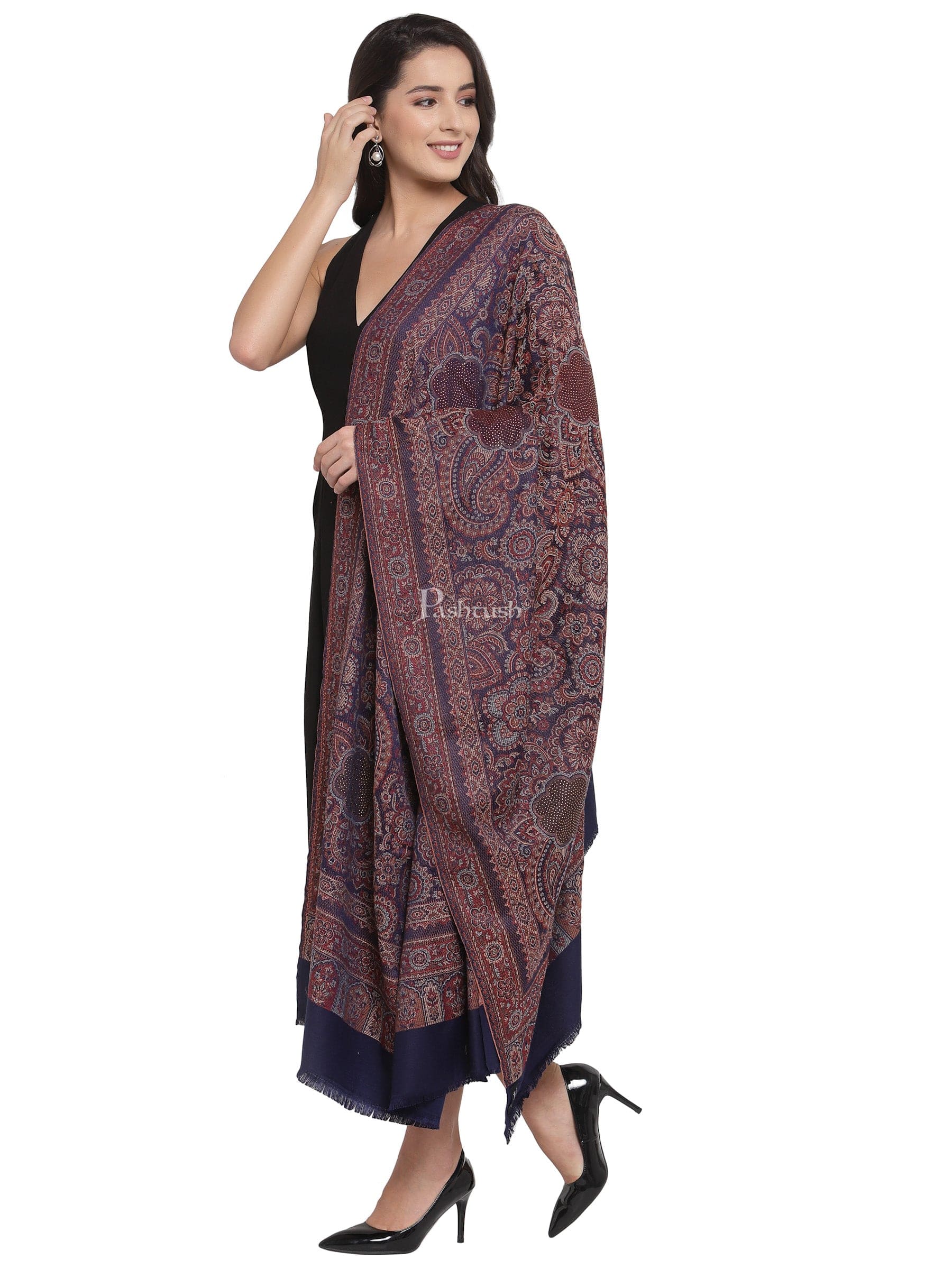 Pashtush India Womens Shawls Pashtush Women'S Jamawar Shawl With Crystal Work Shawl, Faux Pashmina