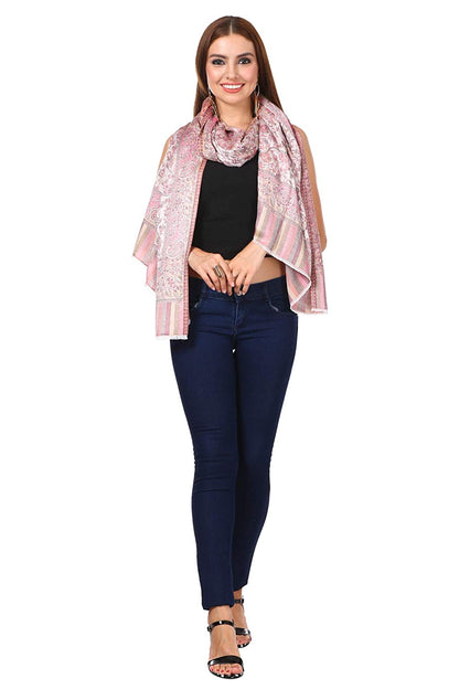 Pashtush Women'S Ethnic Design, Soft Bamboo Scarf, Casual Stole, Flamingo Pink