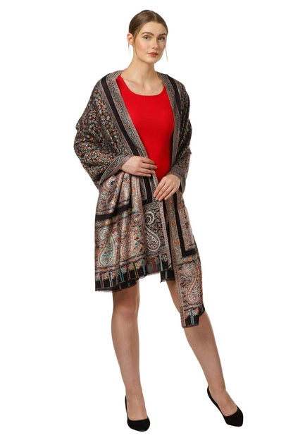 Pashtush India 70x200 Pashtush Women's Kaani Design, Soft Bamboo Scarf, Casual Stoles - Black