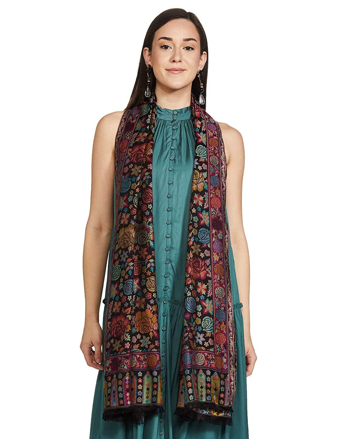 Pashtush India 70x200 Pashtush Women's Kaani Design, Soft Bamboo Scarf, Casual Stoles - Gulaabdar Black