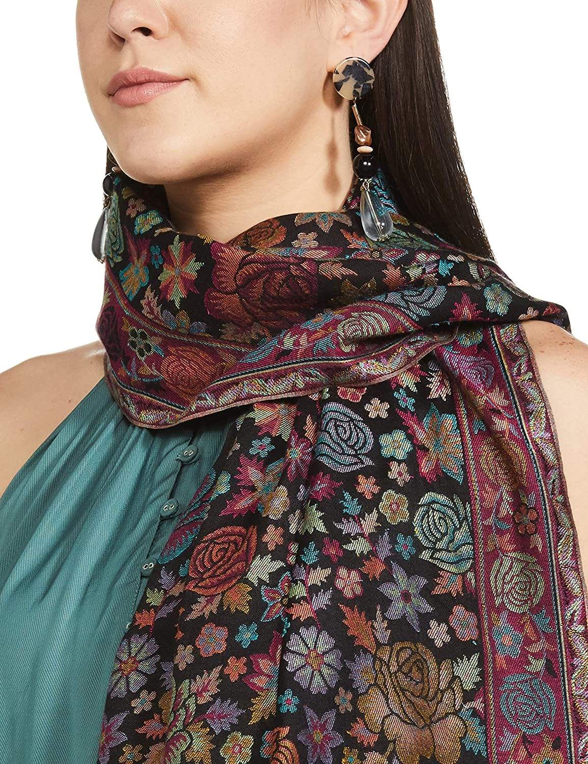 Pashtush India 70x200 Pashtush Women's Kaani Design, Soft Bamboo Scarf, Casual Stoles - Gulaabdar Black