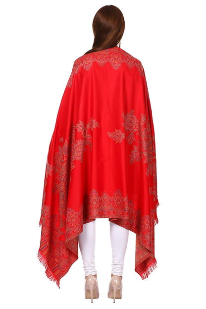 Pashtush India 100x200 Pashtush Women's Kashmiri Jacquard Ambi Shawl, Warm and soft, Faux Pashmina - Red