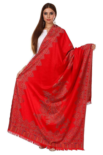 Pashtush India 100x200 Pashtush Women's Kashmiri Jacquard Ambi Shawl, Warm and soft, Faux Pashmina - Red