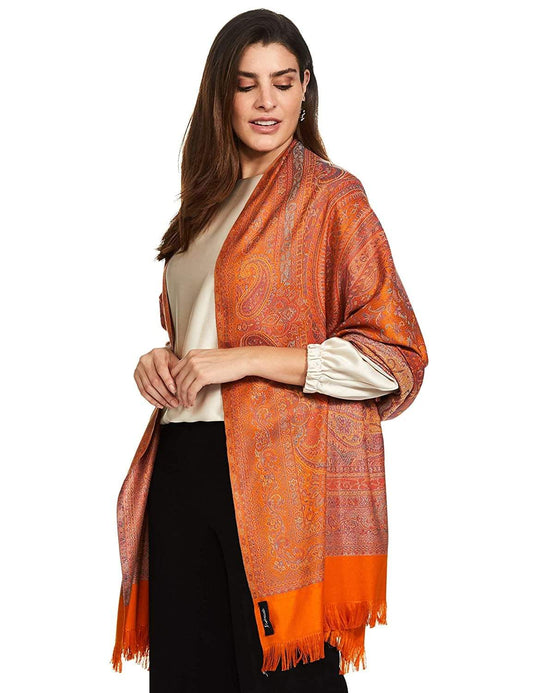 Pashtush India 100x200 Pashtush Women's Kashmiri Jamawar Shawl, Amber