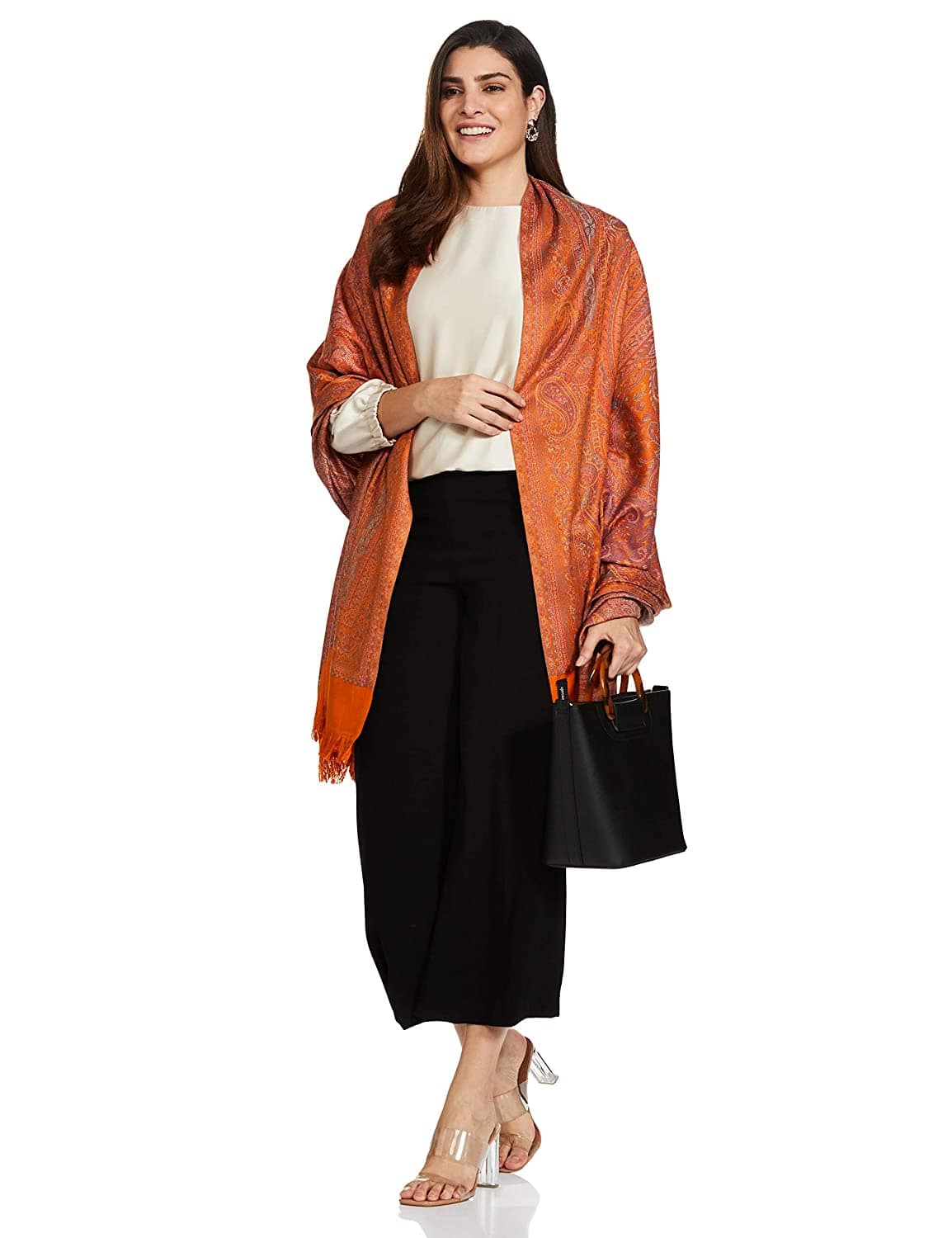 Pashtush India 100x200 Pashtush Women's Kashmiri Jamawar Shawl, Amber