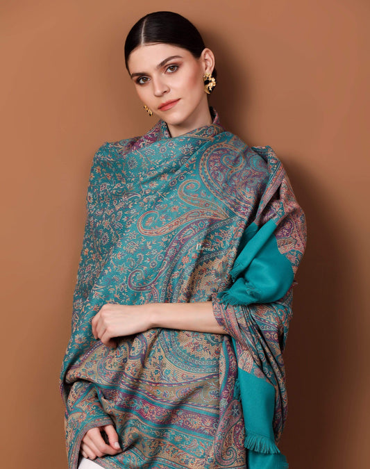 Pashtush India 100x200 Pashtush Women's Kashmiri Jamawar Shawl, Arabic Blue