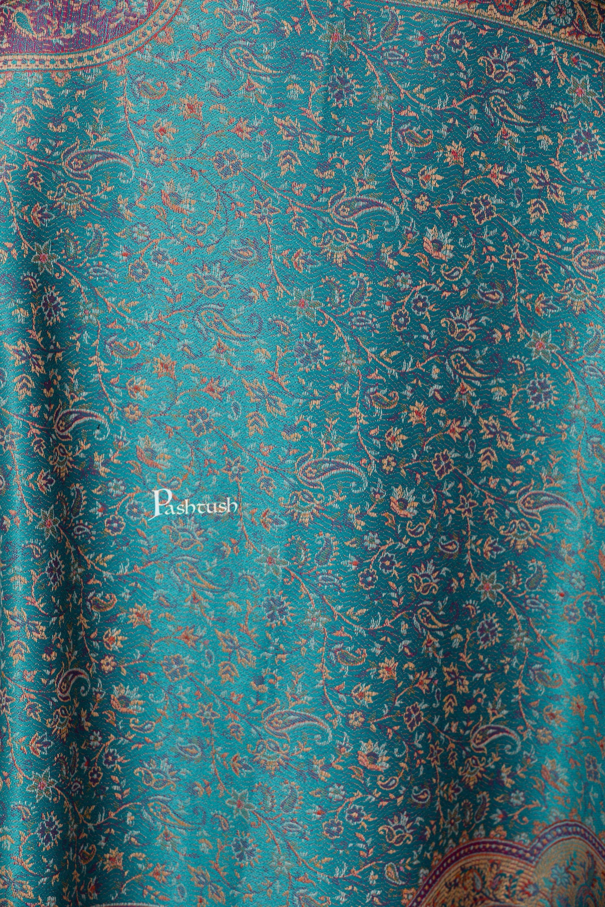 Pashtush India 100x200 Pashtush Women's Kashmiri Jamawar Shawl, Arabic Blue