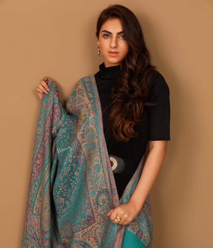 Pashtush India 100x200 Pashtush Women's Kashmiri Jamawar Shawl, Arabic blue