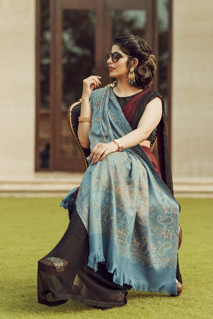 Pashtush India 100x200 Pashtush Women's Kashmiri Jamawar Shawl, Arabic Blue