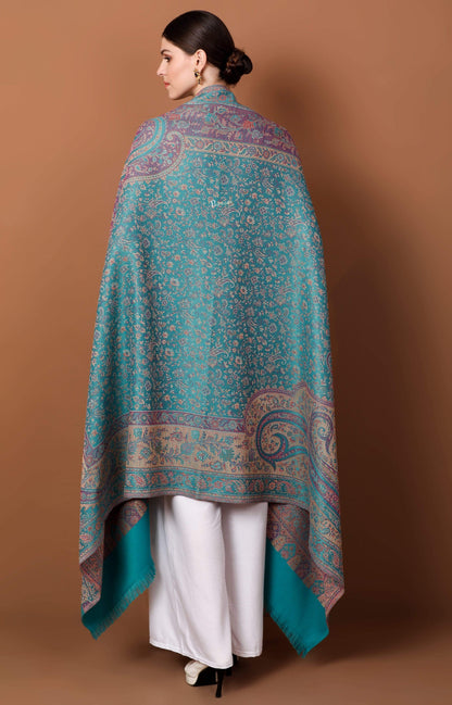 Pashtush India 100x200 Pashtush Women's Kashmiri Jamawar Shawl, Arabic Blue