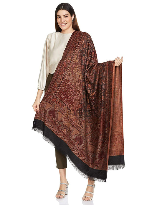 Pashtush India 100x200 Pashtush Women's Kashmiri Jamawar Shawl, Coffee