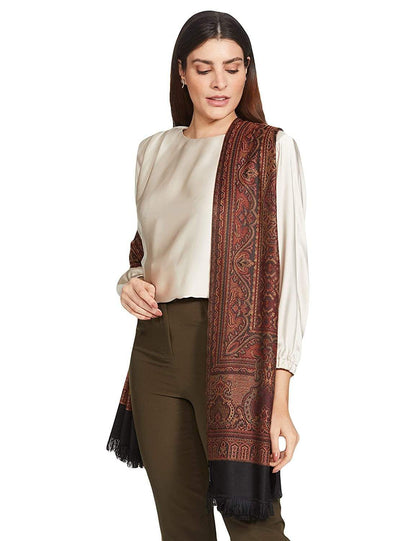 Pashtush India 100x200 Pashtush Women's Kashmiri Jamawar Shawl, Coffee
