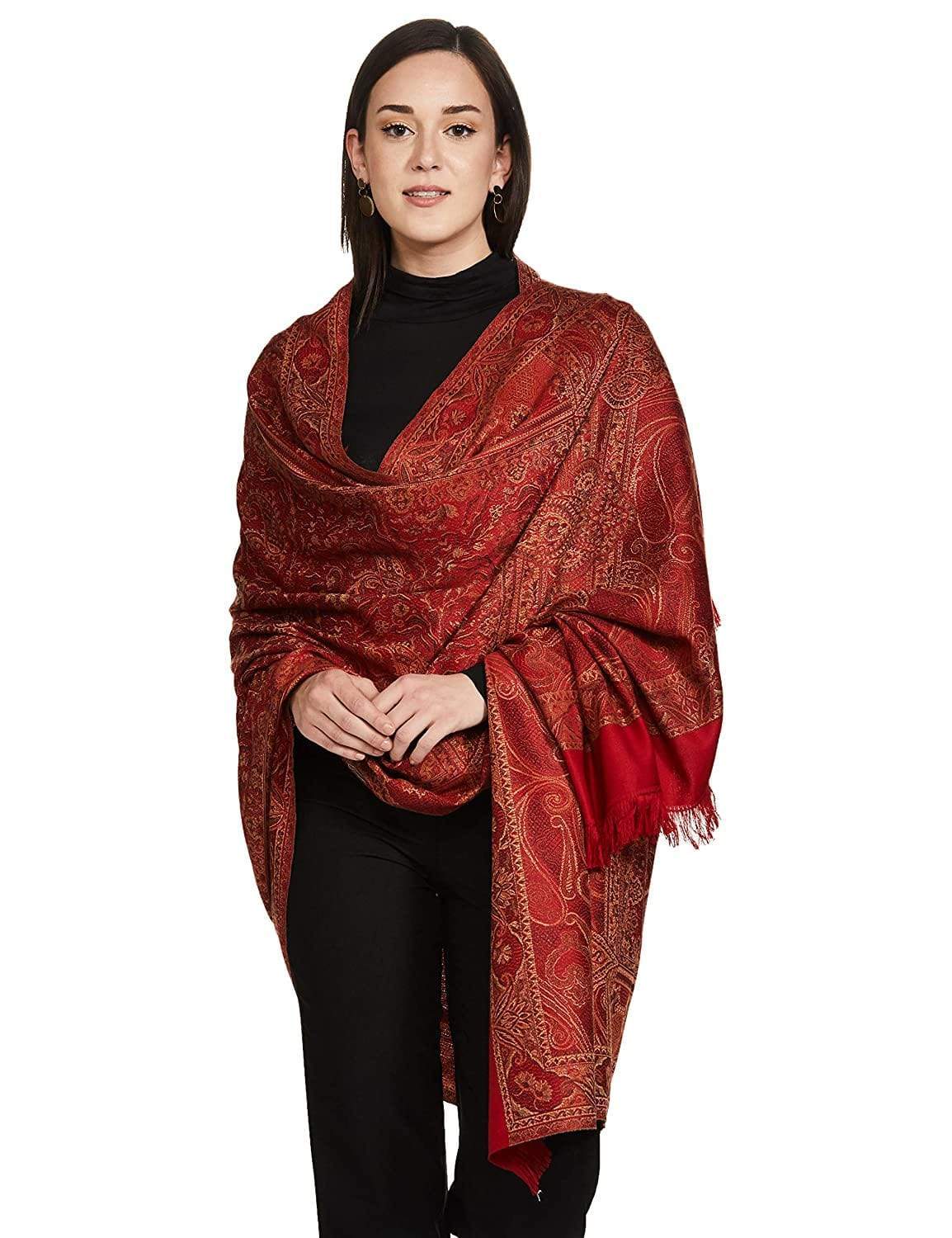 Pashtush India 100x200 Pashtush Women's Kashmiri Jamawar Shawl, Deep Maroon