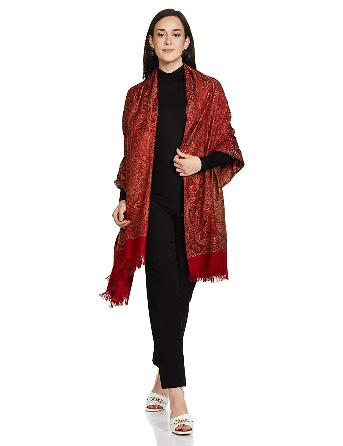 Pashtush India 100x200 Pashtush Women's Kashmiri Jamawar Shawl, Deep Maroon