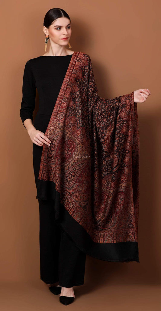 Pashtush India 100x200 Pashtush Women's Kashmiri Jamawar Shawl, Faux Pashmina Black