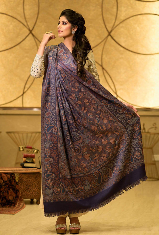 Pashtush India 100x200 Pashtush Women's Kashmiri Jamawar Shawl, Navy blue