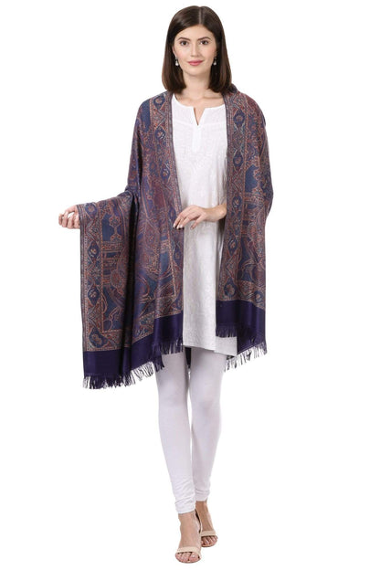 Pashtush India 100x200 Pashtush Women's Kashmiri Jamawar Shawl, Navy blue