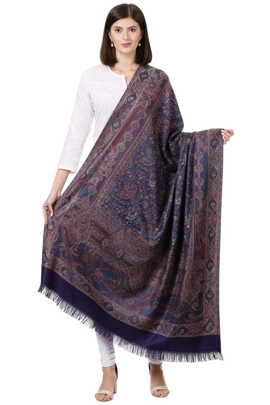 Pashtush India 100x200 Pashtush Women's Kashmiri Jamawar Shawl, Navy blue