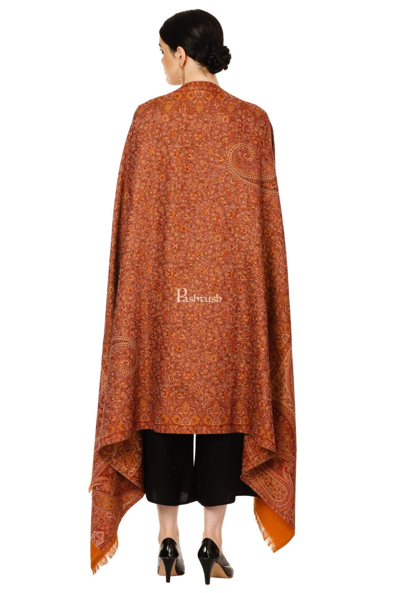 Pashtush India 100x200 Pashtush Women's Kashmiri Jamawar Shawl, Rust
