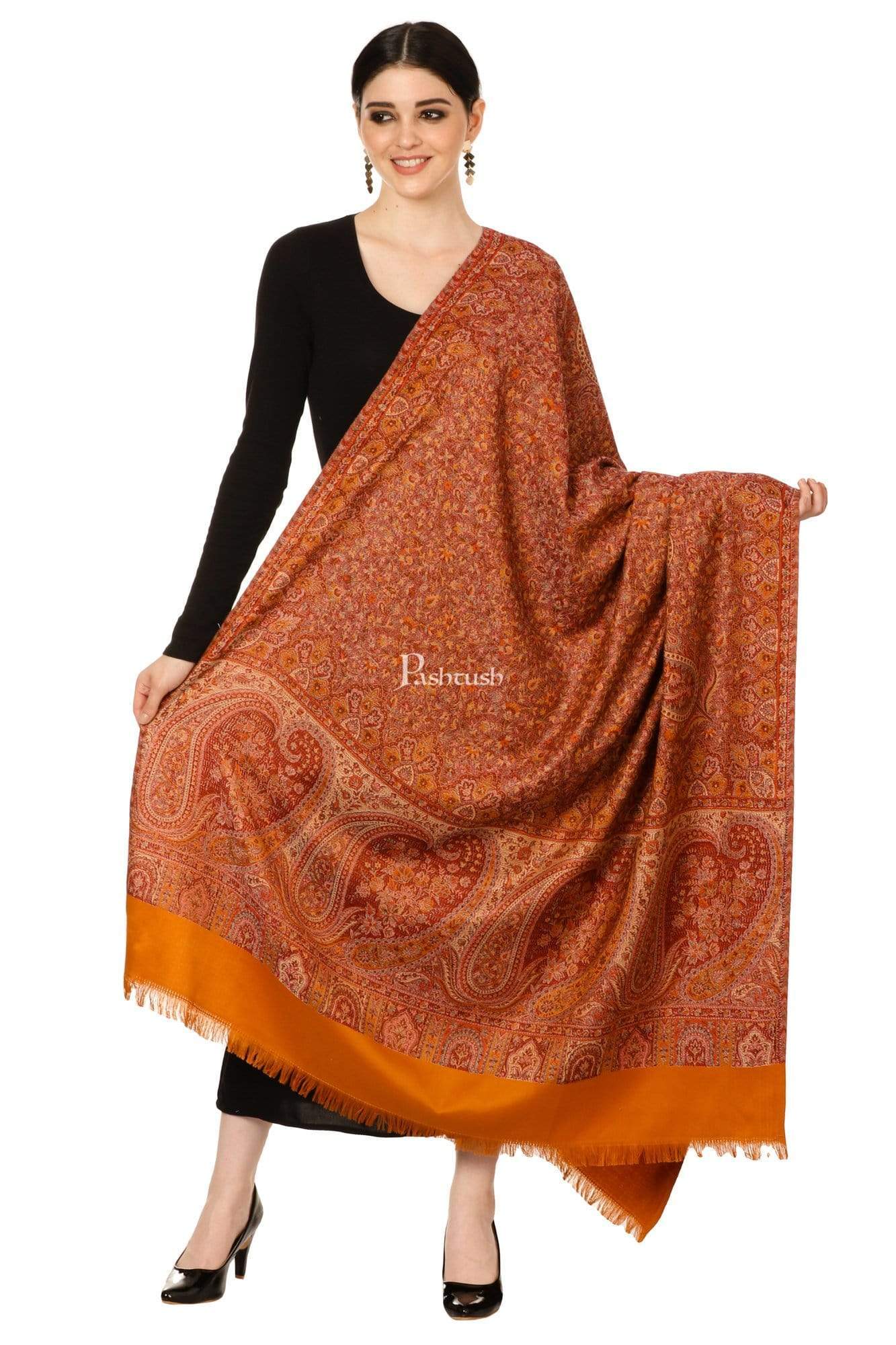 Pashtush India 100x200 Pashtush Women's Kashmiri Jamawar Shawl, Rust