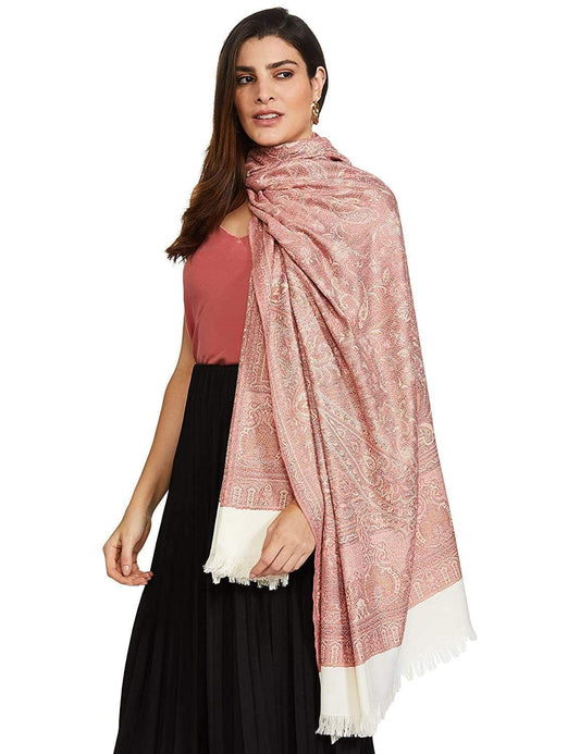 Pashtush India 100x200 Pashtush Women's Kashmiri Jamawar Shawl, Salmon - Ivory