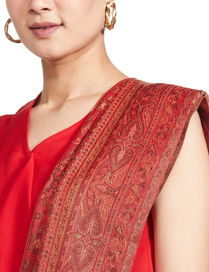Pashtush India 100x200 Pashtush Women's Kashmiri Jamawar Shawl, Scarlet Red