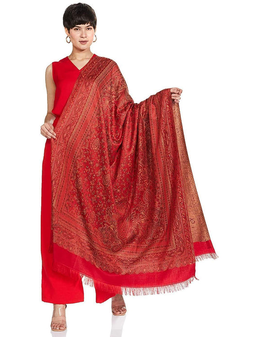 Pashtush India 100x200 Pashtush Women's Kashmiri Jamawar Shawl, Scarlet Red