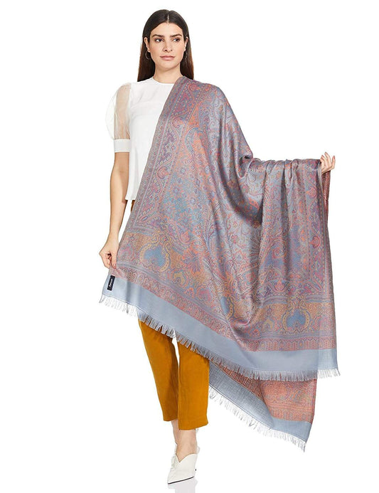 Pashtush India 100x200 Pashtush Women's Kashmiri Jamawar Shawl, Slate Grey