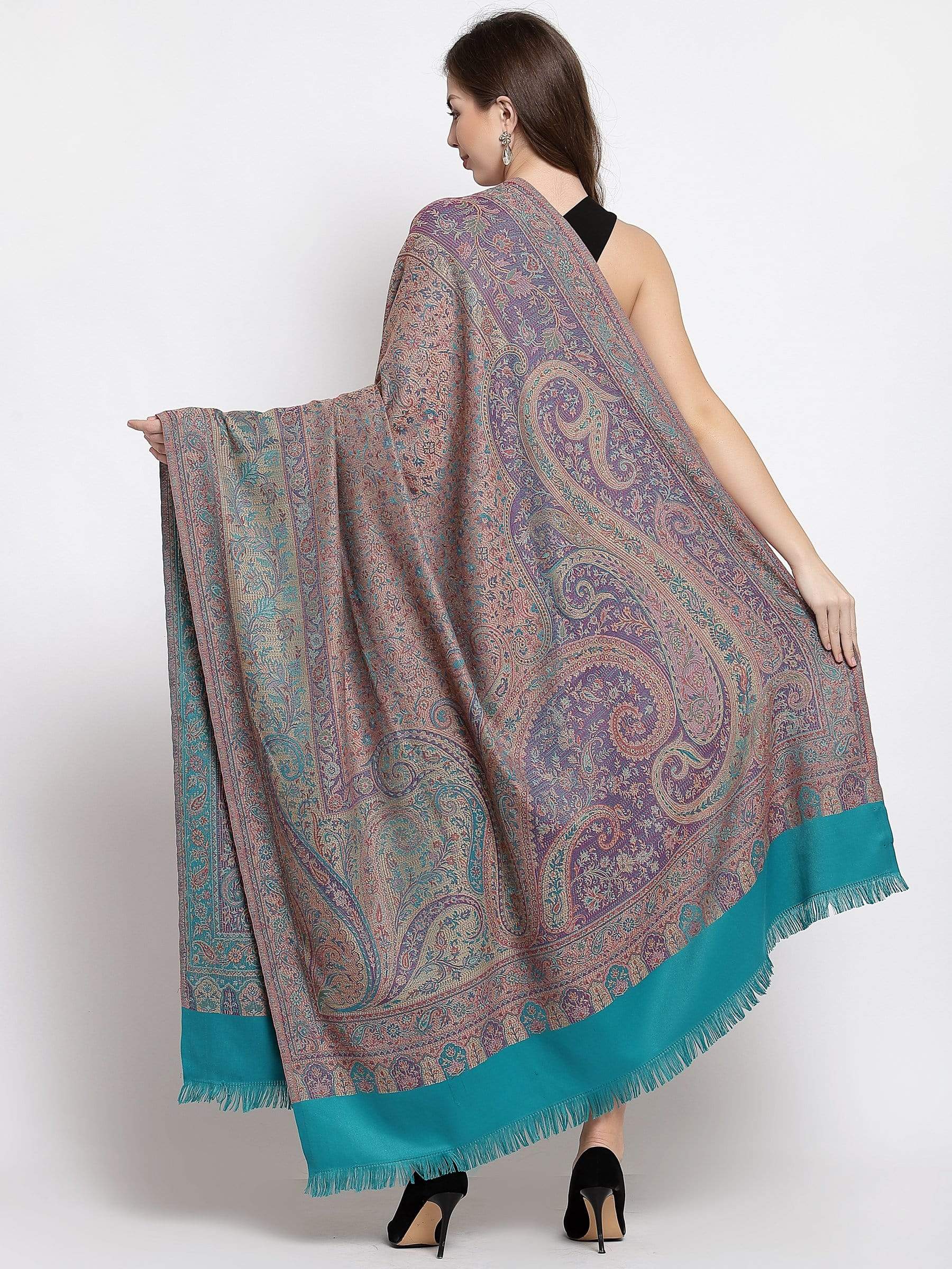 Pashtush India 100x200 Pashtush Women's Kashmiri Jamawar Shawl, Soft and Warm Arabic Blue