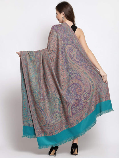 Pashtush India 100x200 Pashtush Women's Kashmiri Jamawar Shawl, Soft and Warm Arabic Blue