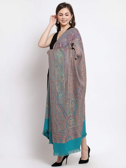 Pashtush India 100x200 Pashtush Women's Kashmiri Jamawar Shawl, Soft and Warm Arabic Blue