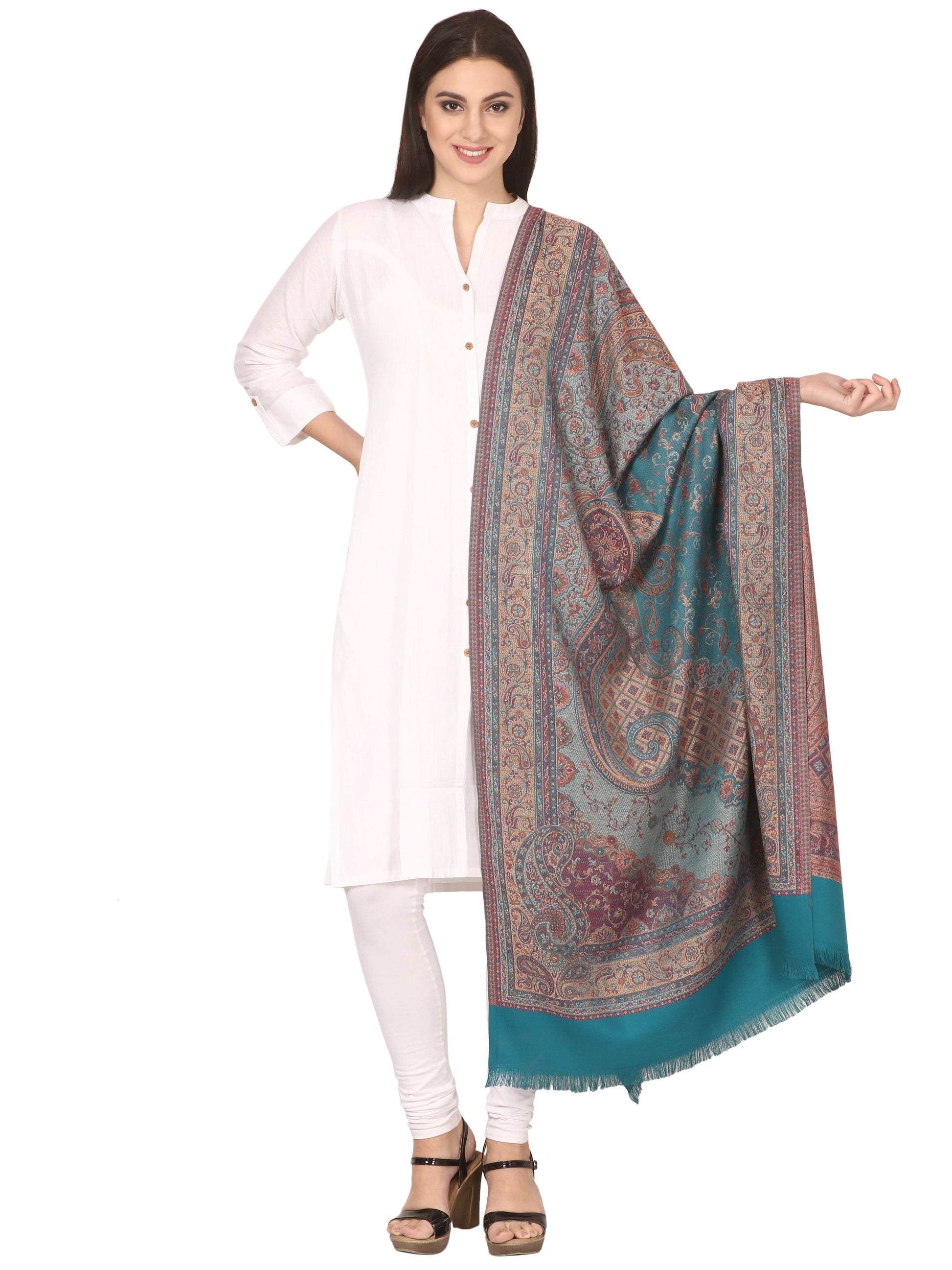 Pashtush India 100x200 Pashtush Women's Kashmiri Shawl, Faux Pashmina Design, Arabian Sea Blue