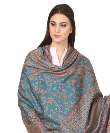 Pashtush India 100x200 Pashtush Women's Kashmiri Shawl, Faux Pashmina Design, Arabian Sea Blue