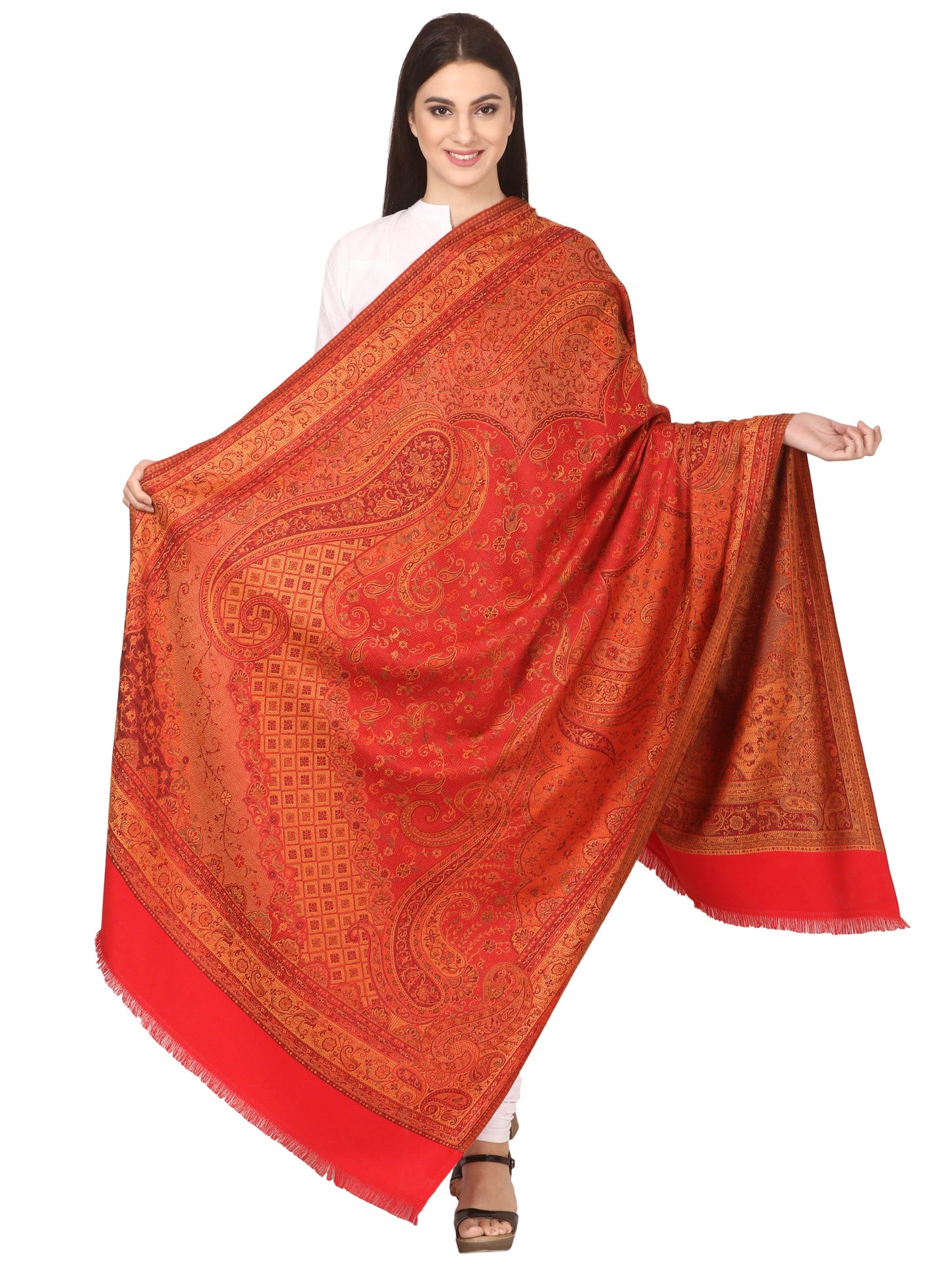 Pashtush India 100x200 Pashtush Women's Kashmiri Shawl, Faux Pashmina Design, Bright Red