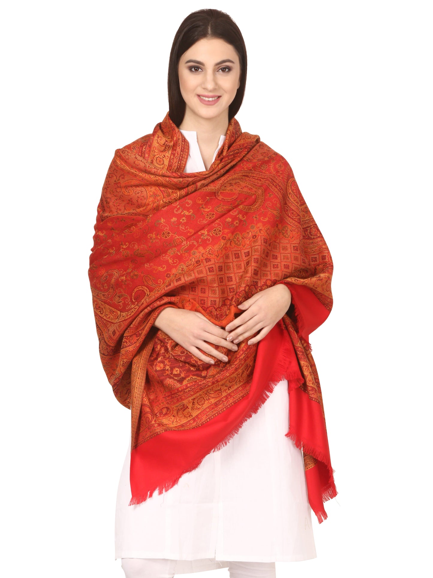 Pashtush India 100x200 Pashtush Women's Kashmiri Shawl, Faux Pashmina Design, Bright Red