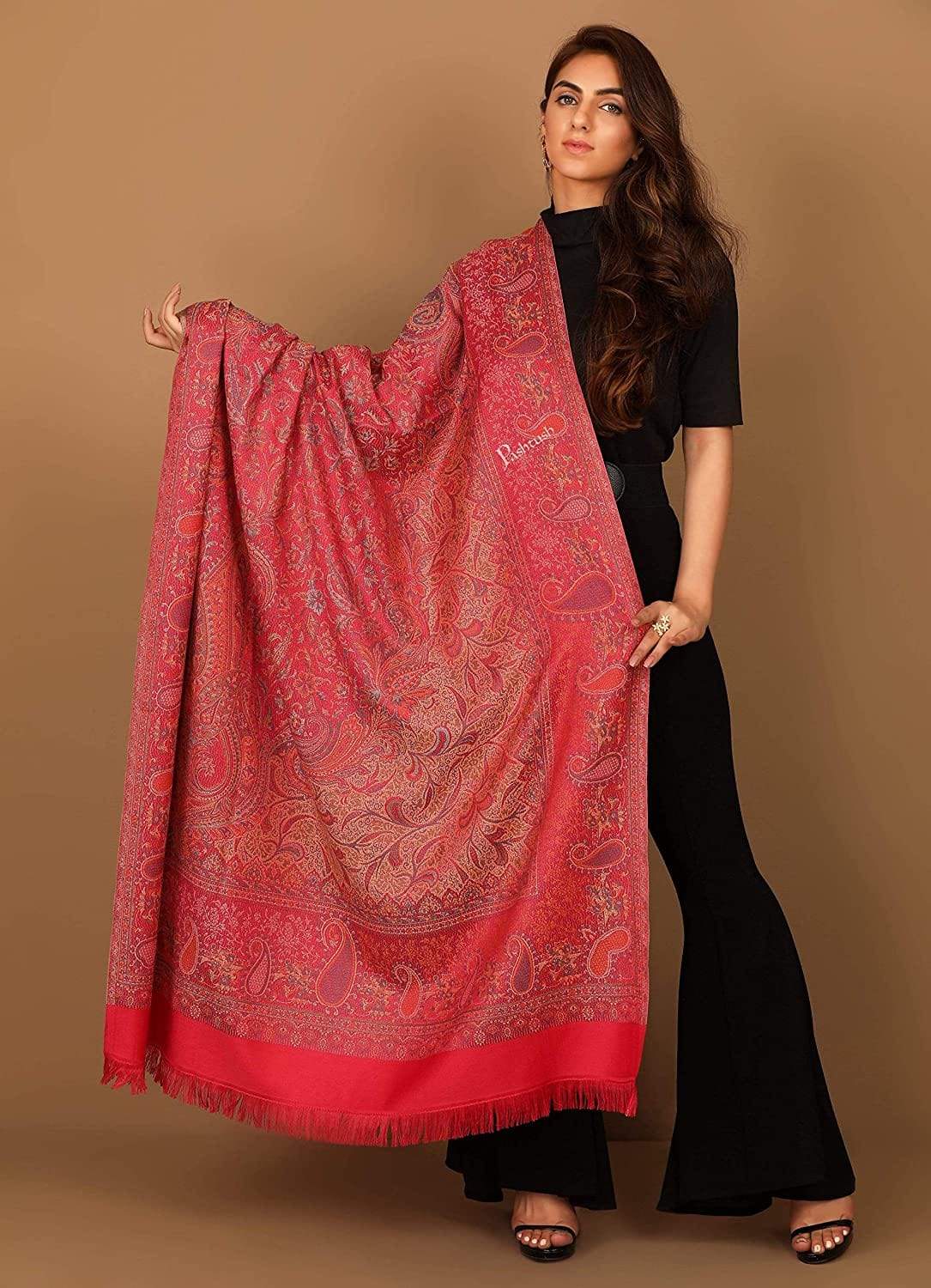 Pashtush India 100x200 Pashtush Women's Kashmiri Shawl, Faux Pashmina Design, Fuchsia