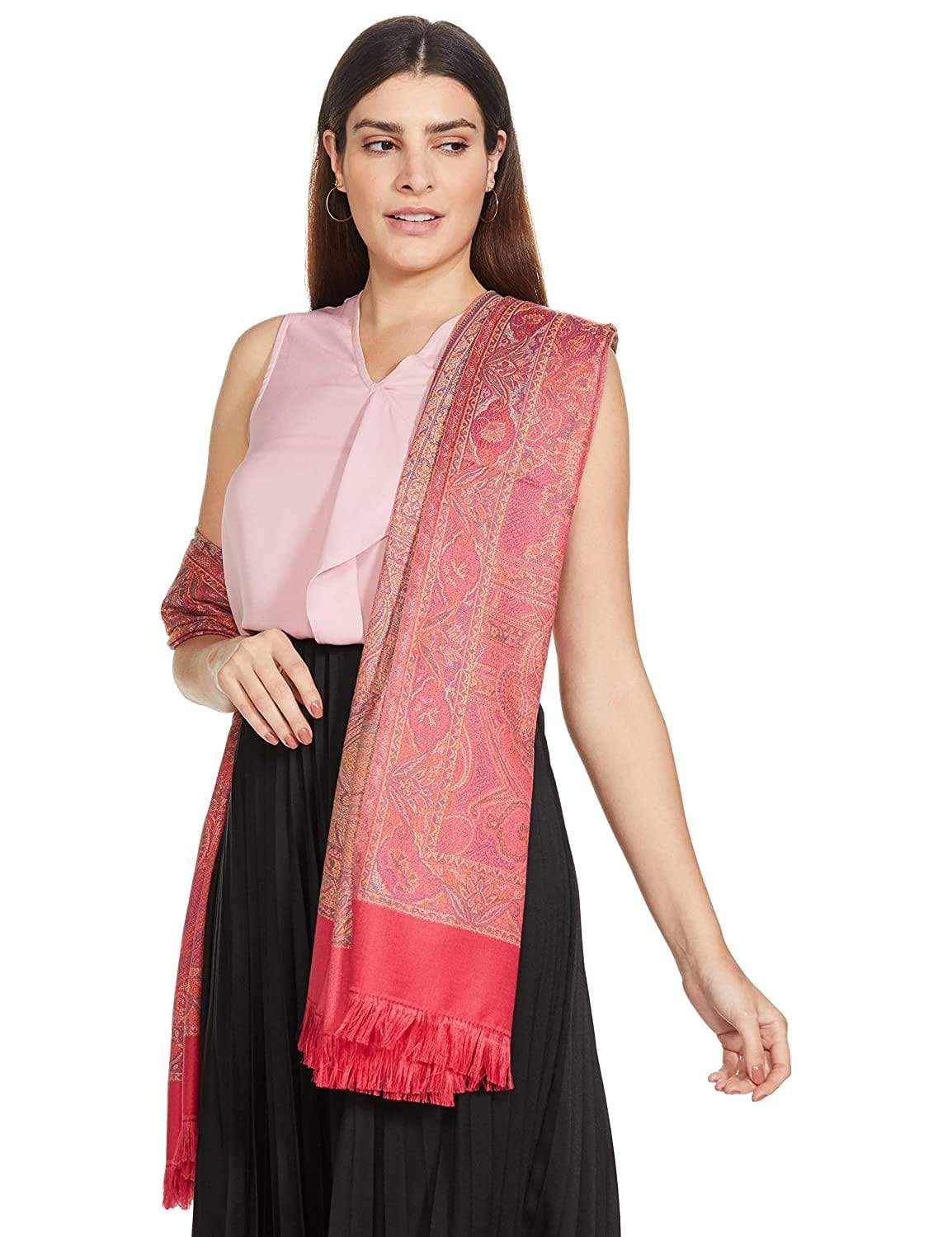 Pashtush India 100x200 Pashtush Women's Kashmiri Shawl, Faux Pashmina Design, Fuchsia