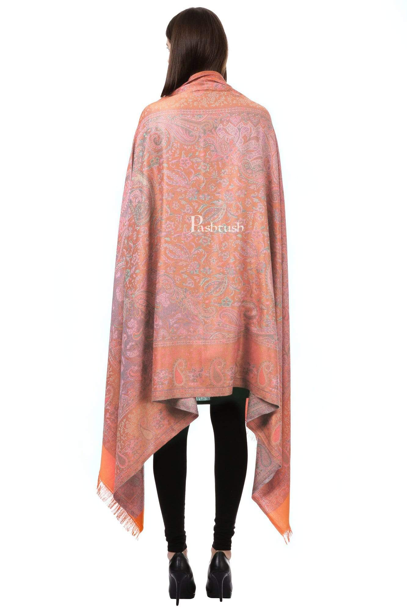 Pashtush India 100x200 Pashtush Women's Kashmiri Shawl, Faux Pashmina Design, Light Amber