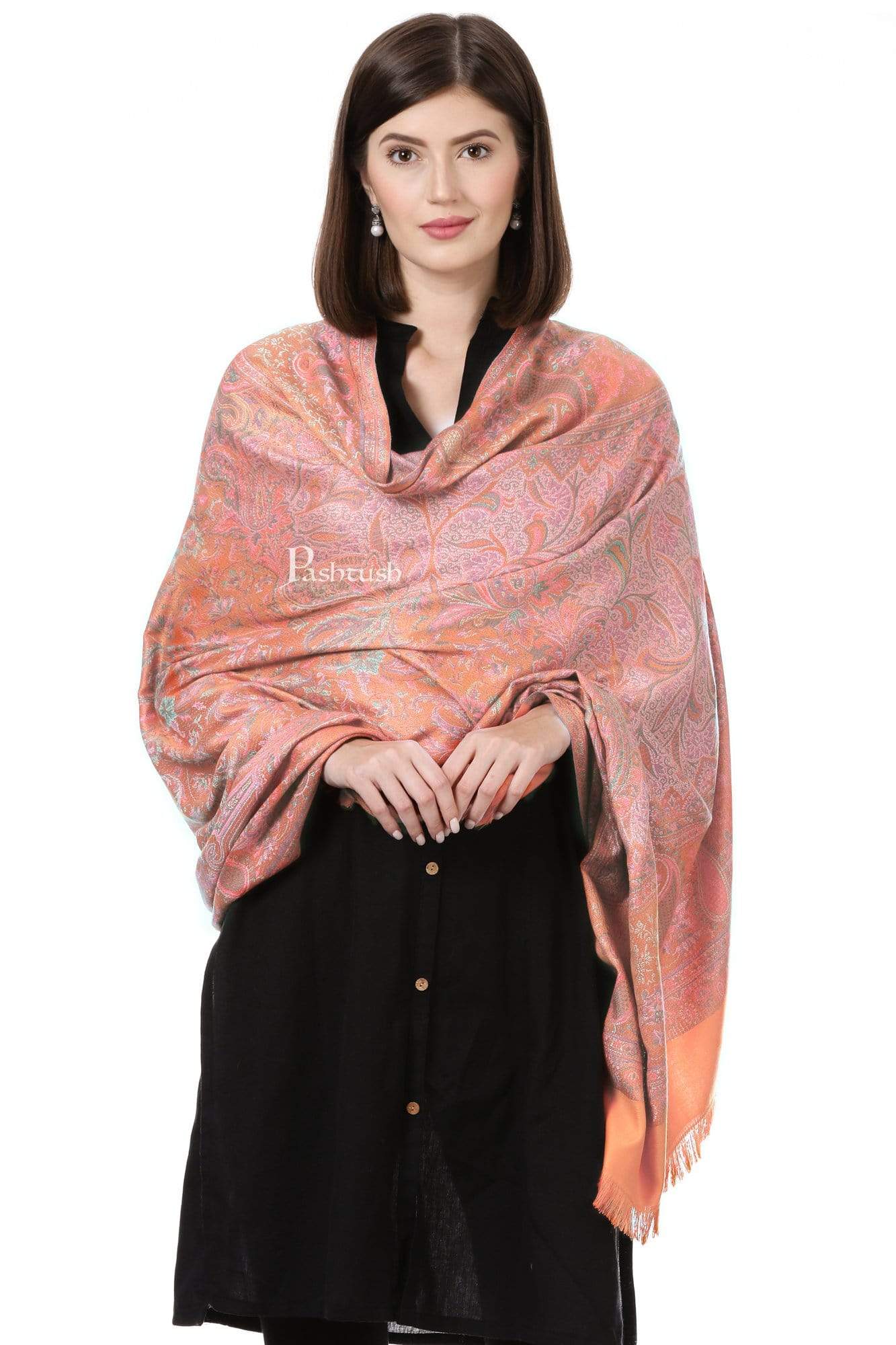Pashtush India 100x200 Pashtush Women's Kashmiri Shawl, Faux Pashmina Design, Light Amber